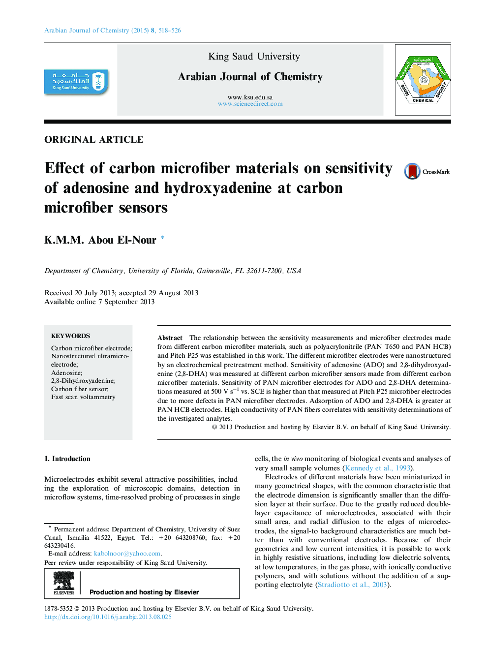 Effect of carbon microfiber materials on sensitivity of adenosine and hydroxyadenine at carbon microfiber sensors 