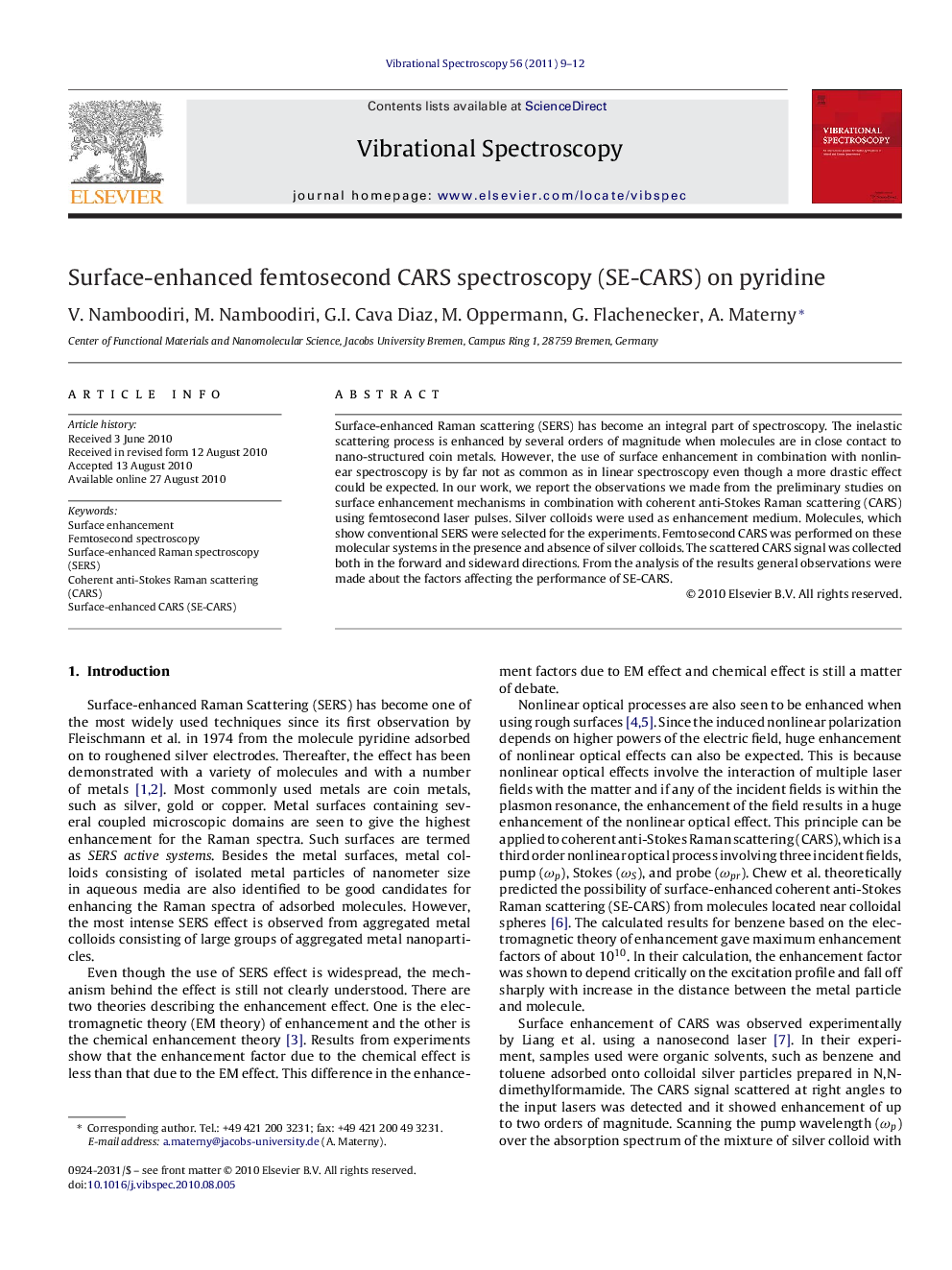 Surface-enhanced femtosecond CARS spectroscopy (SE-CARS) on pyridine