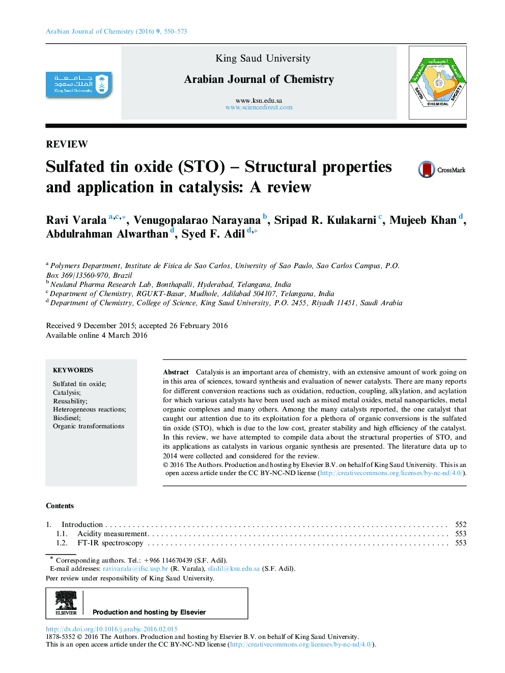 Sulfated tin oxide (STO) – Structural properties and application in catalysis: A review 