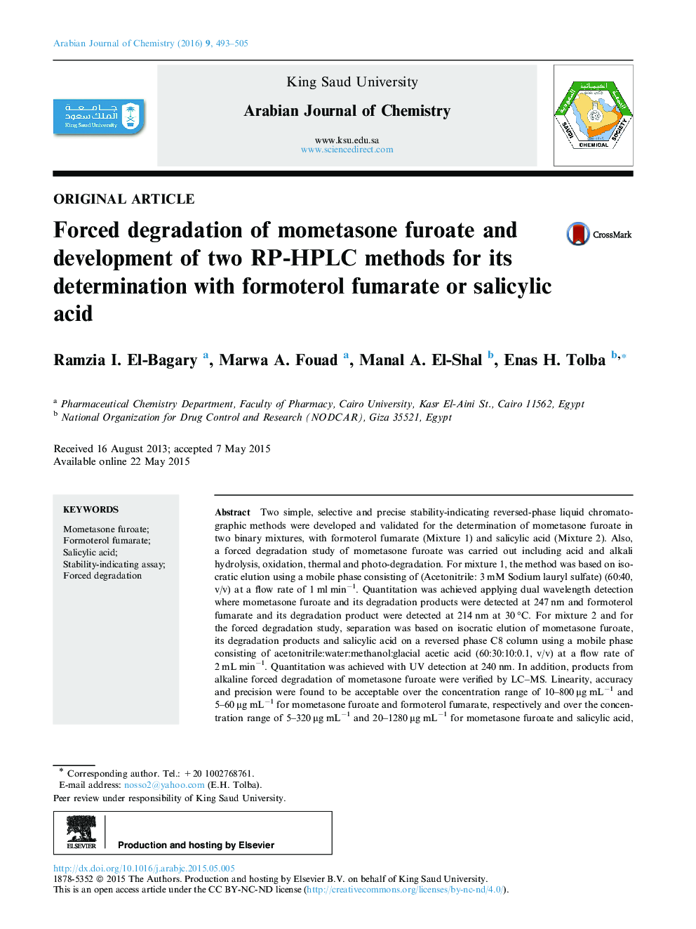 Forced degradation of mometasone furoate and development of two RP-HPLC methods for its determination with formoterol fumarate or salicylic acid 