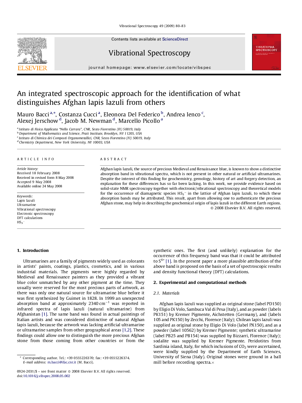 An integrated spectroscopic approach for the identification of what distinguishes Afghan lapis lazuli from others