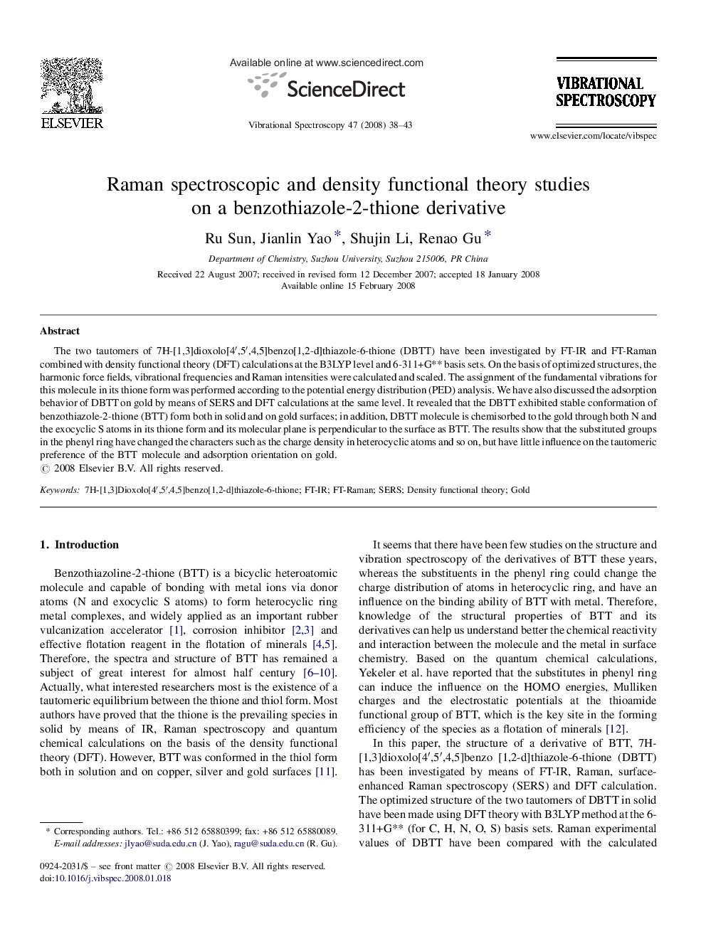 Raman spectroscopic and density functional theory studies on a benzothiazole-2-thione derivative