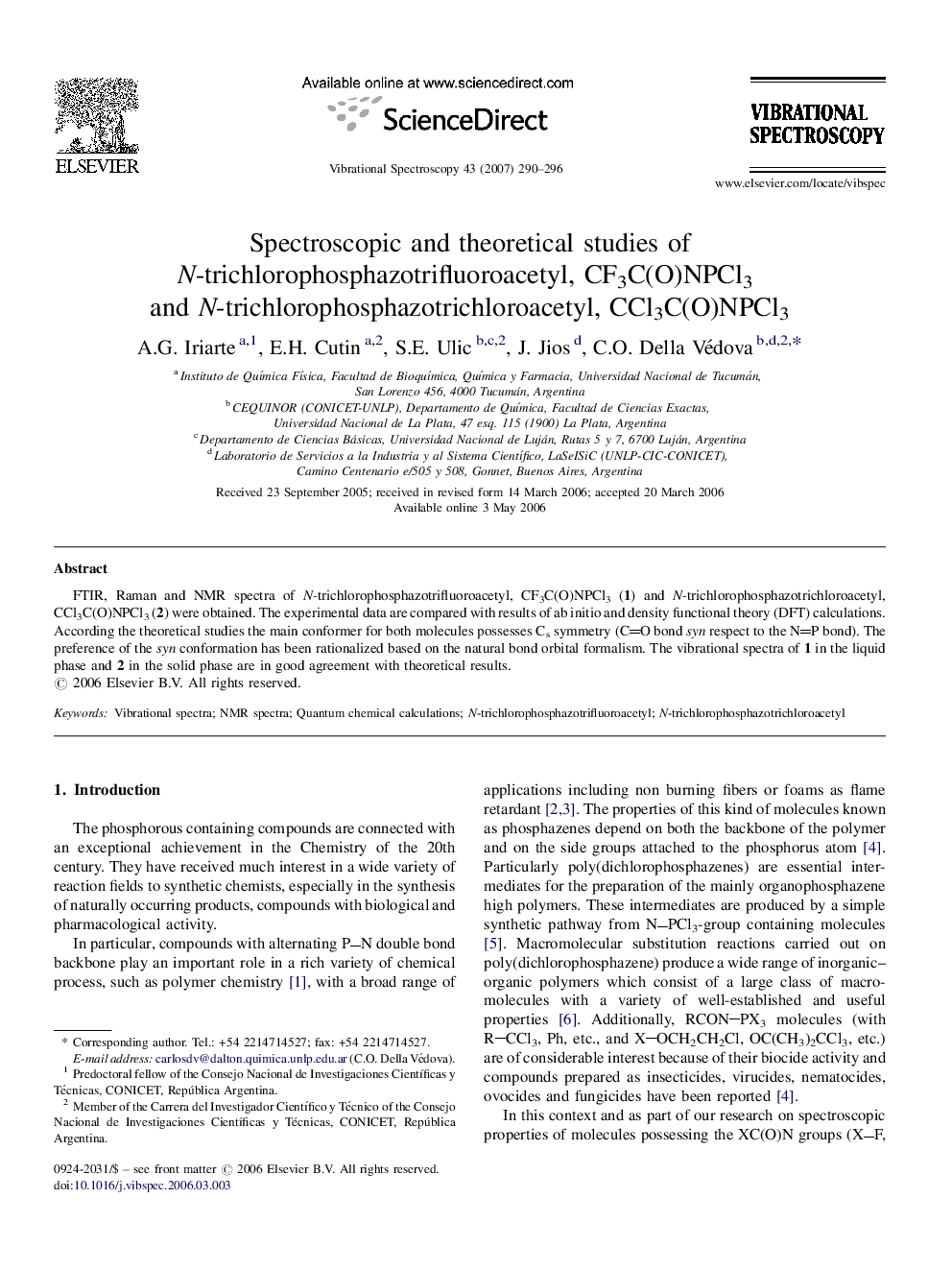 Spectroscopic and theoretical studies of N-trichlorophosphazotrifluoroacetyl, CF3C(O)NPCl3 and N-trichlorophosphazotrichloroacetyl, CCl3C(O)NPCl3