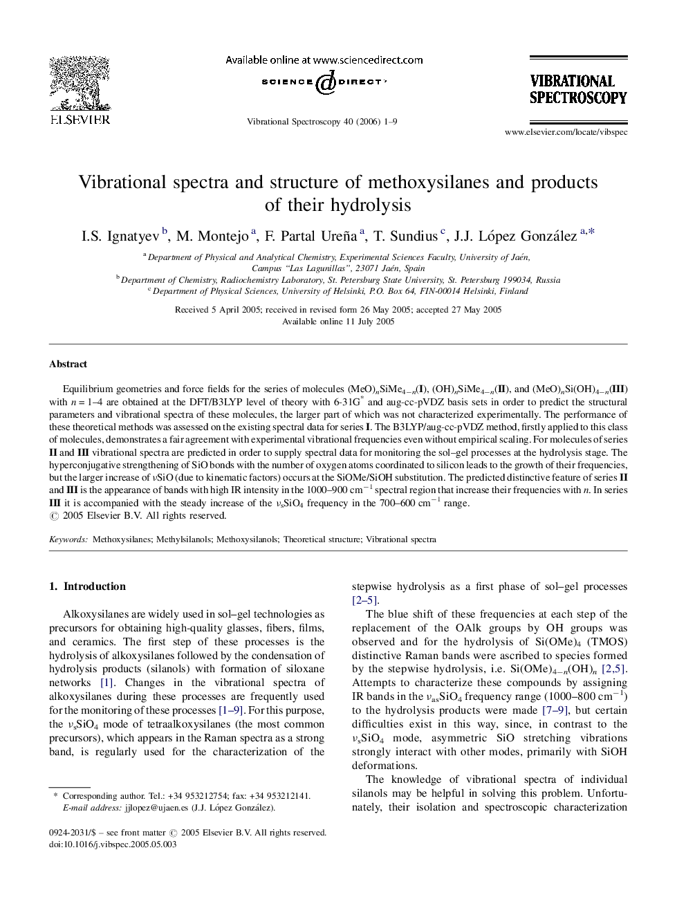 Vibrational spectra and structure of methoxysilanes and products of their hydrolysis