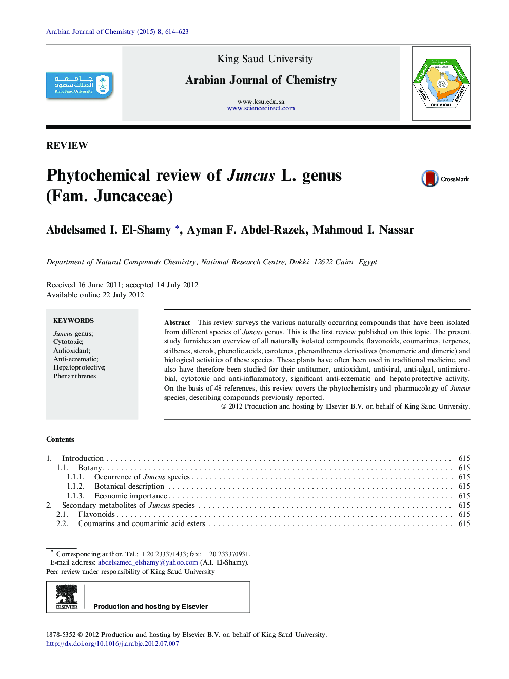 Phytochemical review of Juncus L. genus (Fam. Juncaceae) 