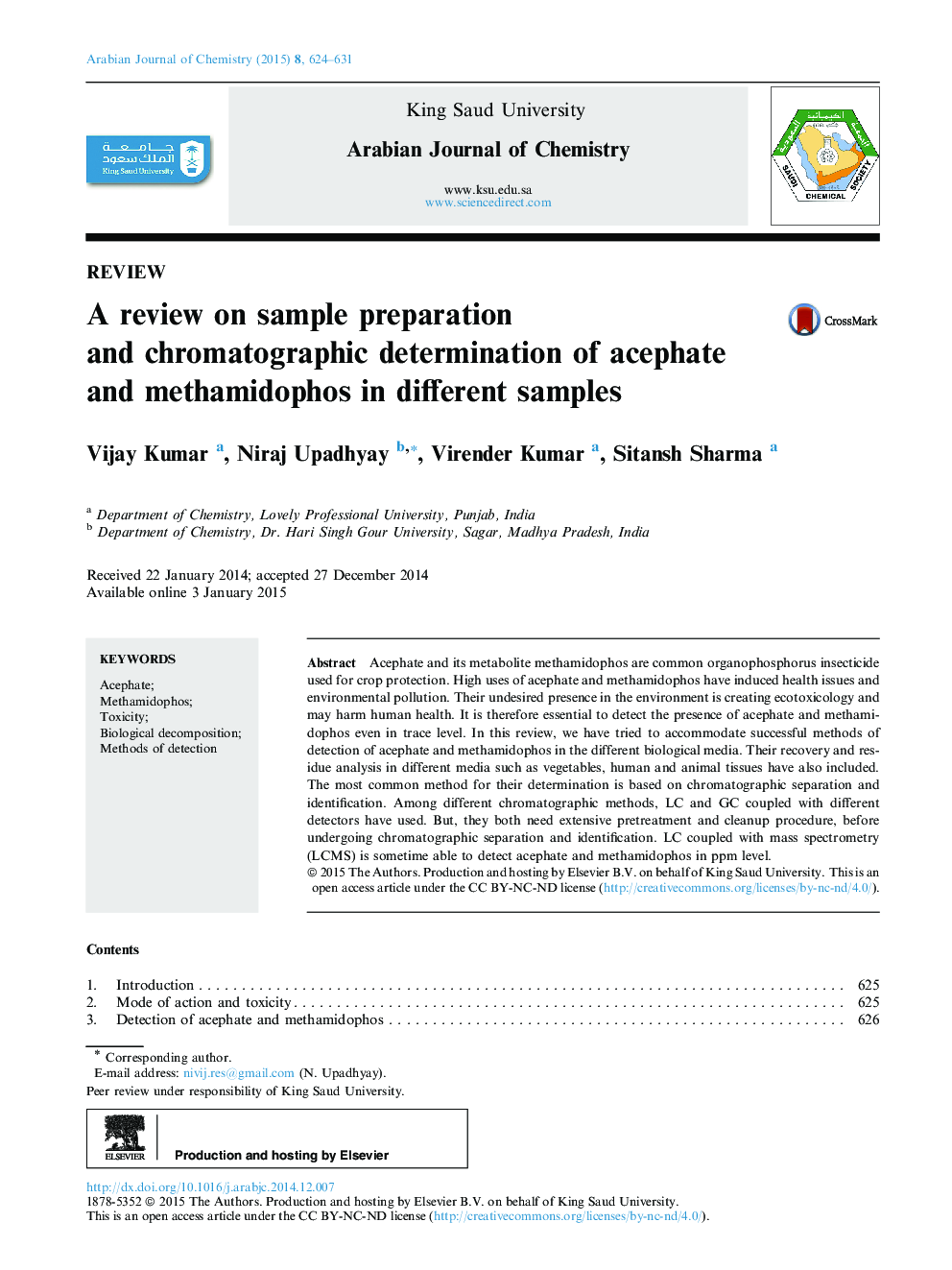 A review on sample preparation and chromatographic determination of acephate and methamidophos in different samples 