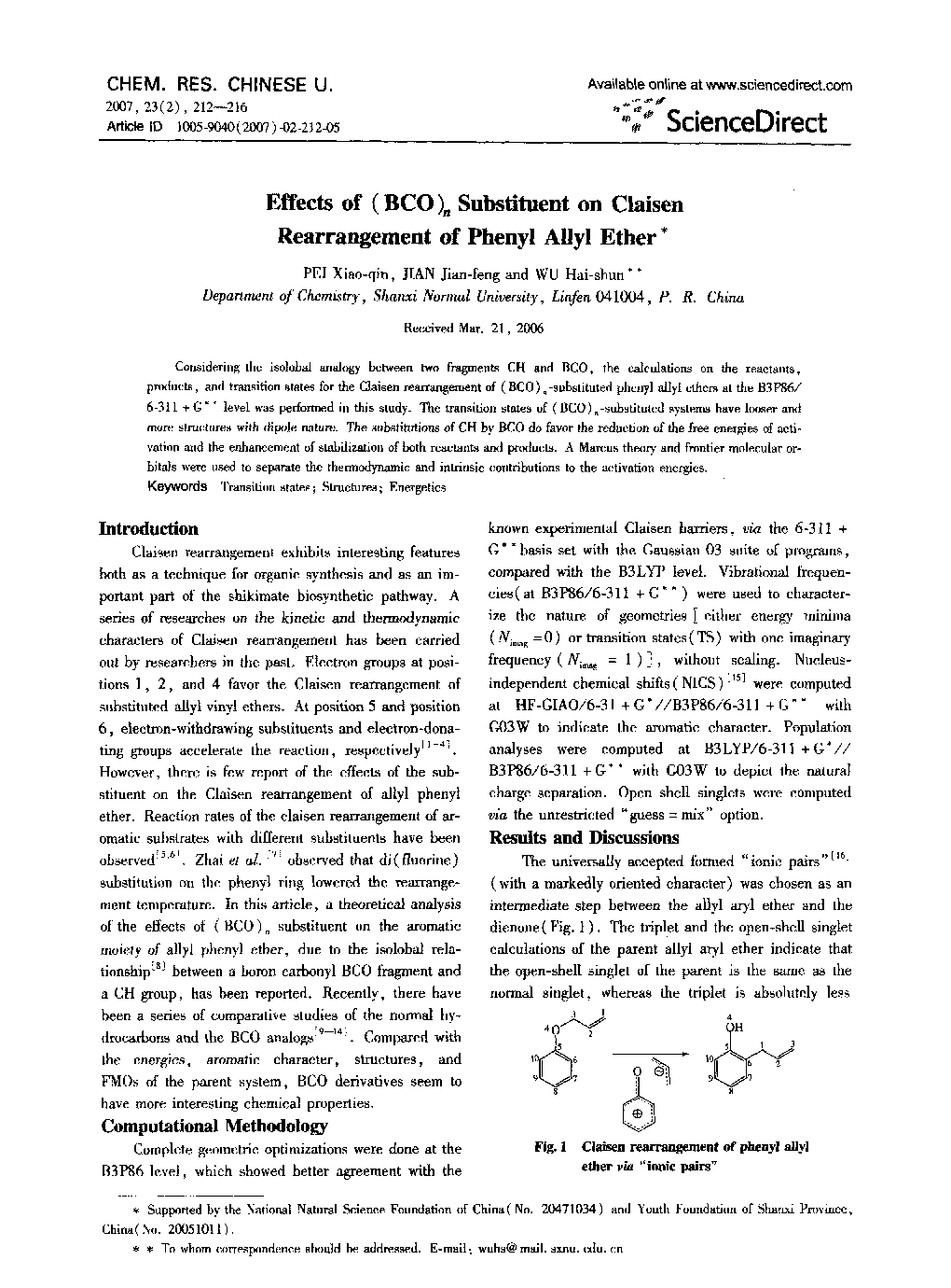 Effects of (BCO)n Substituent on Claisen Rearrangement of Phenyl Allyl Ether*
		