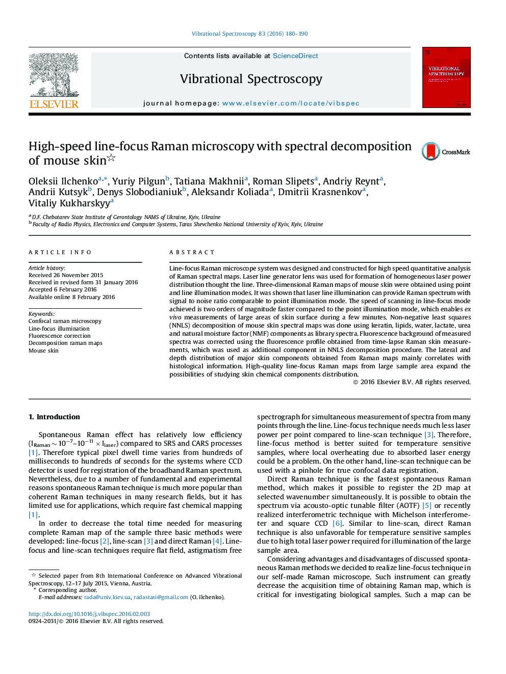 High-speed line-focus Raman microscopy with spectral decomposition of mouse skin 