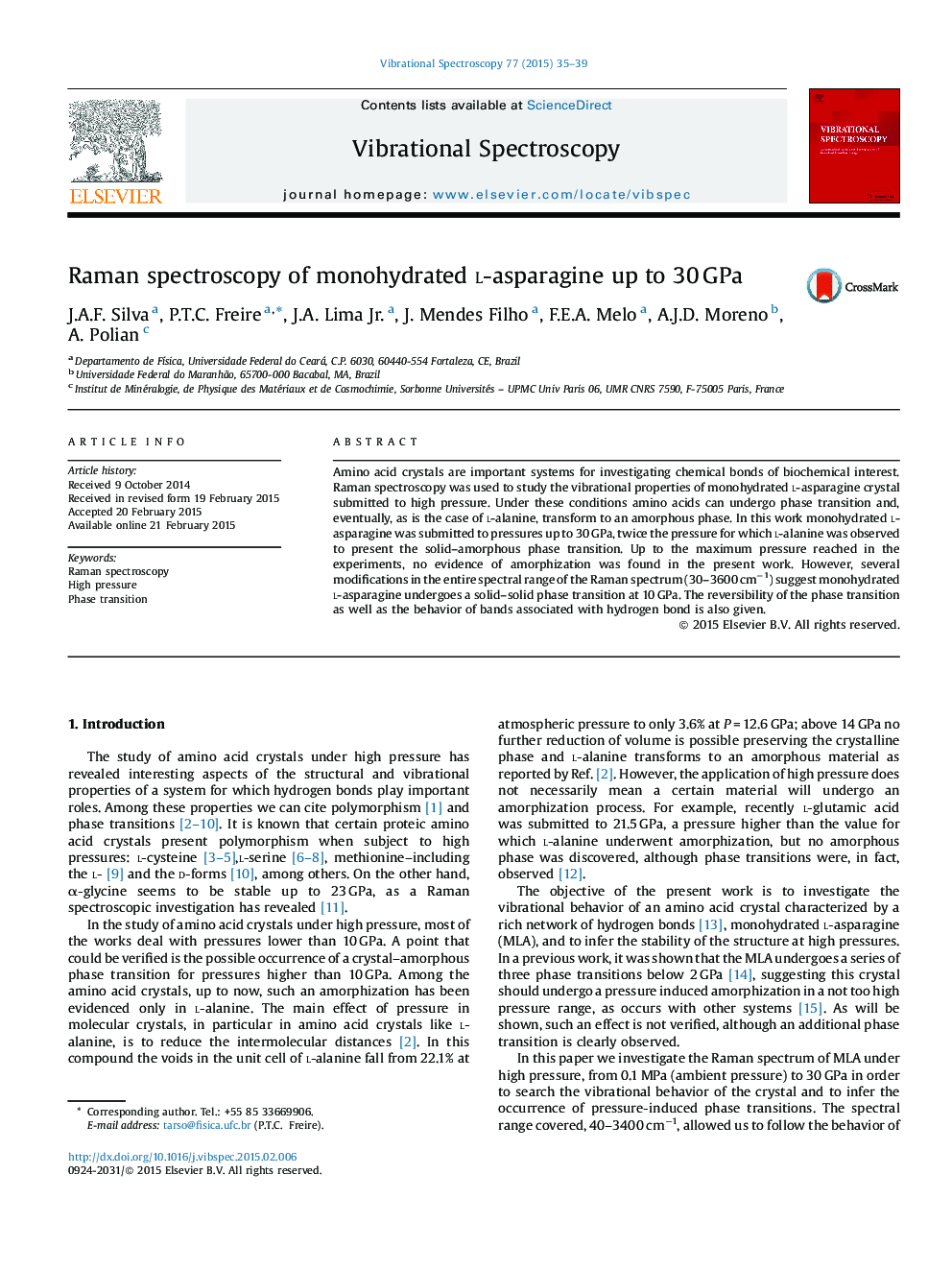 Raman spectroscopy of monohydrated l-asparagine up to 30 GPa