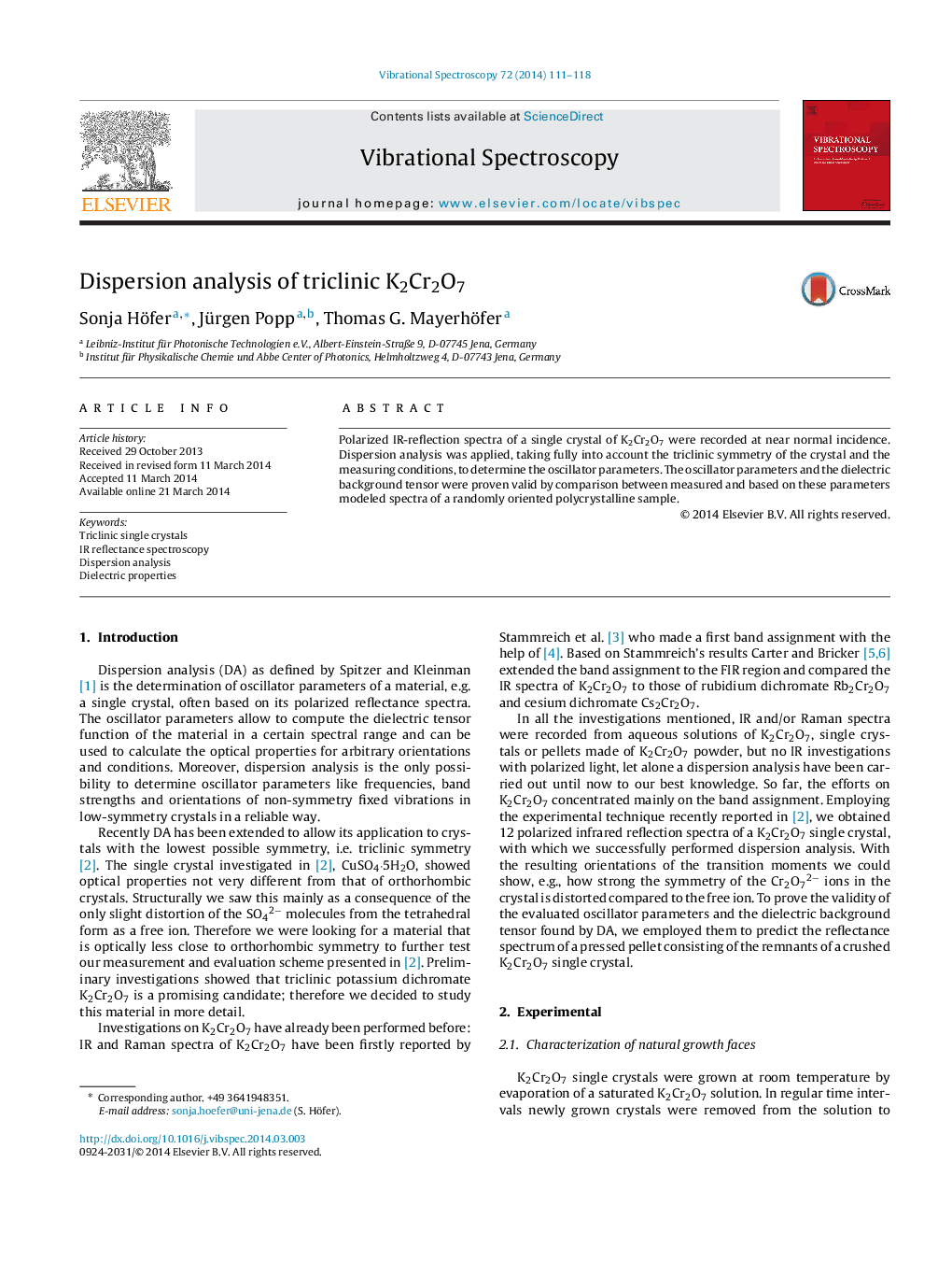 Dispersion analysis of triclinic K2Cr2O7