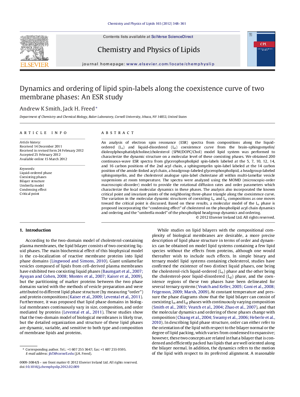 Dynamics and ordering of lipid spin-labels along the coexistence curve of two membrane phases: An ESR study