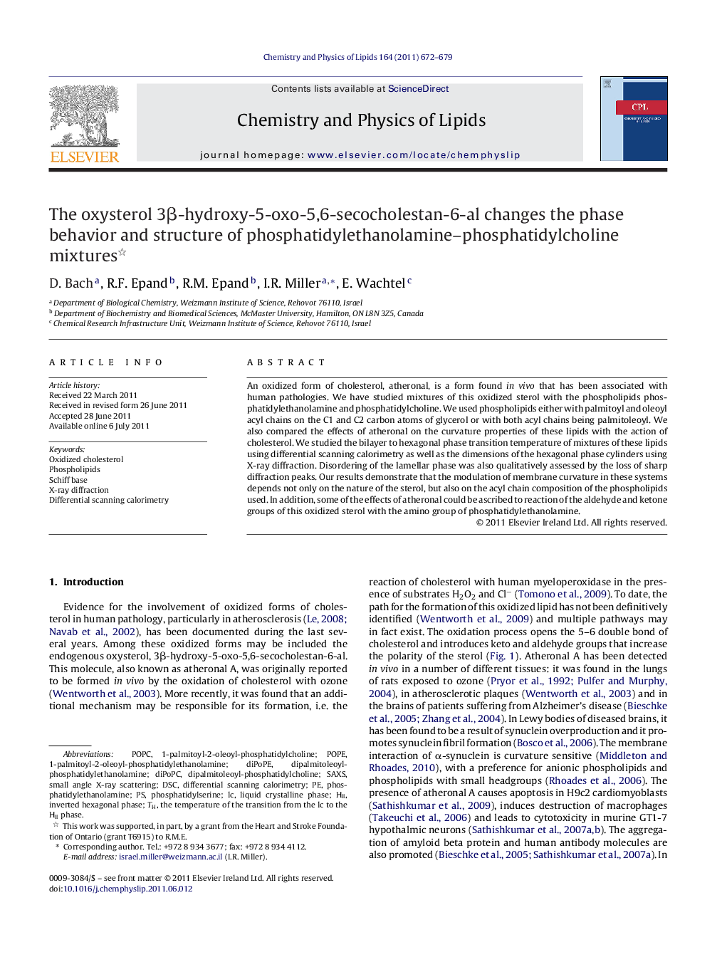 The oxysterol 3β-hydroxy-5-oxo-5,6-secocholestan-6-al changes the phase behavior and structure of phosphatidylethanolamine–phosphatidylcholine mixtures 