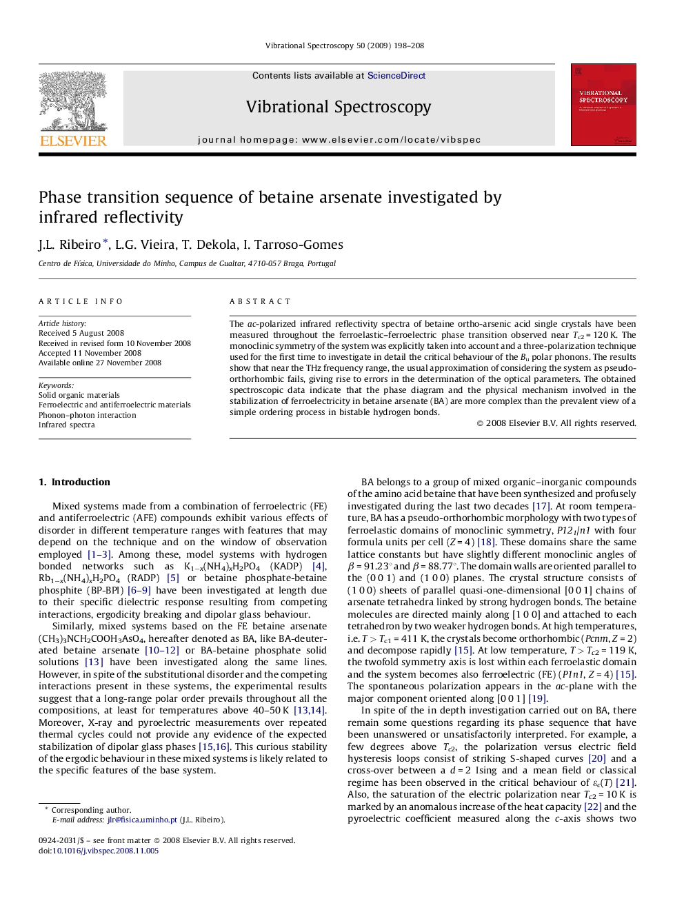 Phase transition sequence of betaine arsenate investigated by infrared reflectivity