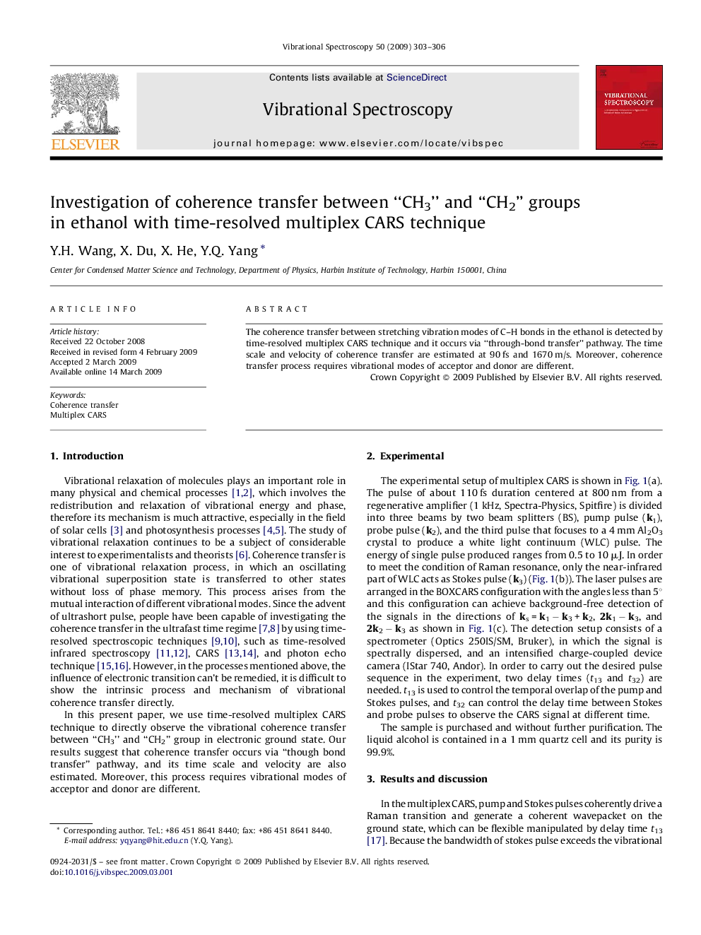 Investigation of coherence transfer between “CH3” and “CH2” groups in ethanol with time-resolved multiplex CARS technique