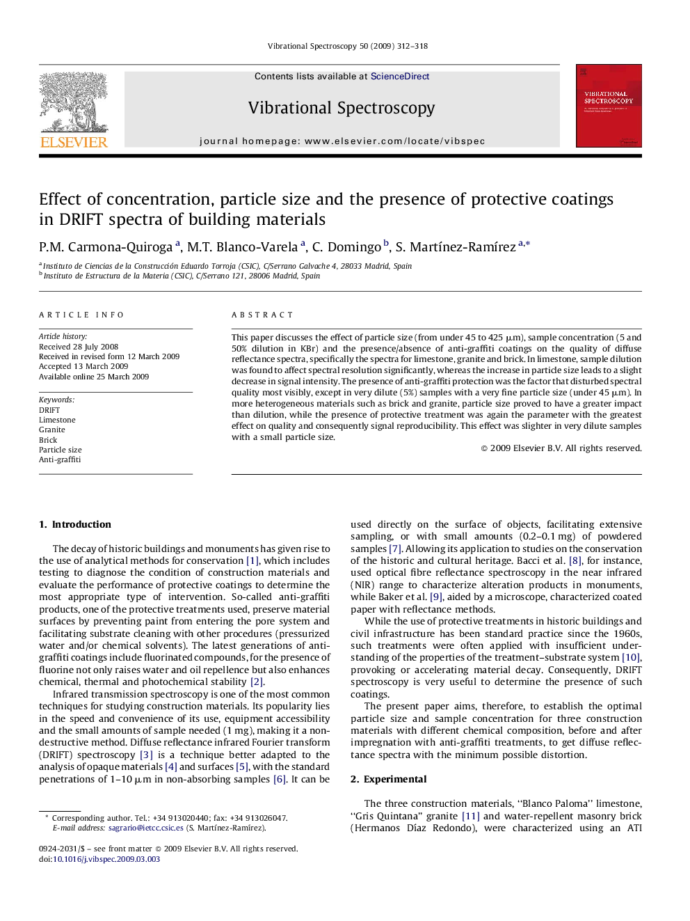 Effect of concentration, particle size and the presence of protective coatings in DRIFT spectra of building materials