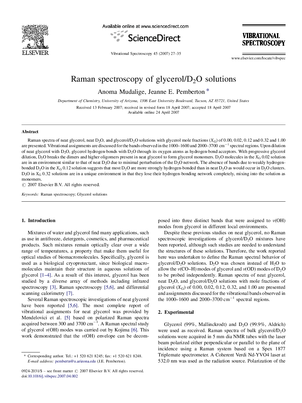 Raman spectroscopy of glycerol/D2O solutions