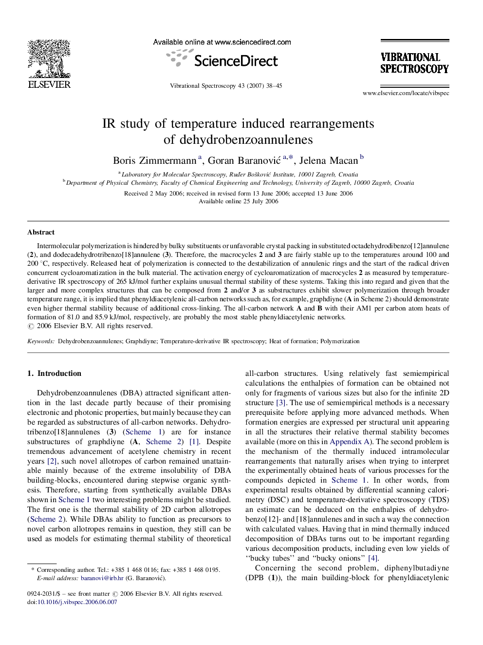 IR study of temperature induced rearrangements of dehydrobenzoannulenes