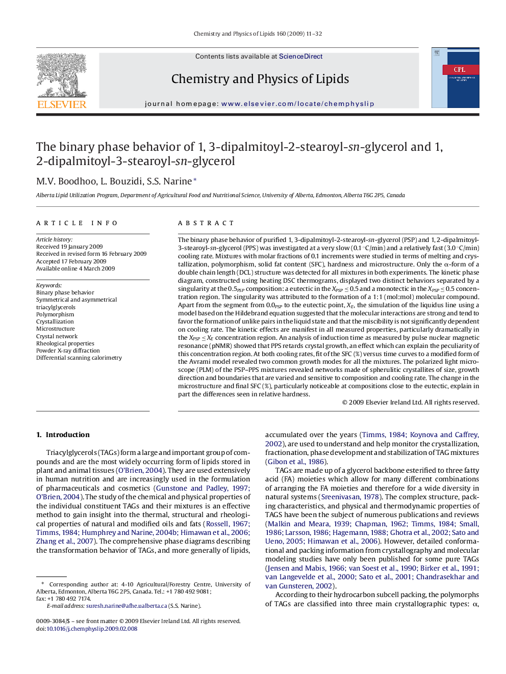 The binary phase behavior of 1, 3-dipalmitoyl-2-stearoyl-sn-glycerol and 1, 2-dipalmitoyl-3-stearoyl-sn-glycerol