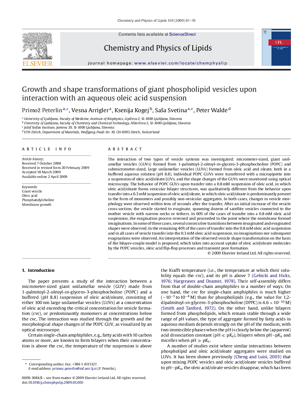 Growth and shape transformations of giant phospholipid vesicles upon interaction with an aqueous oleic acid suspension