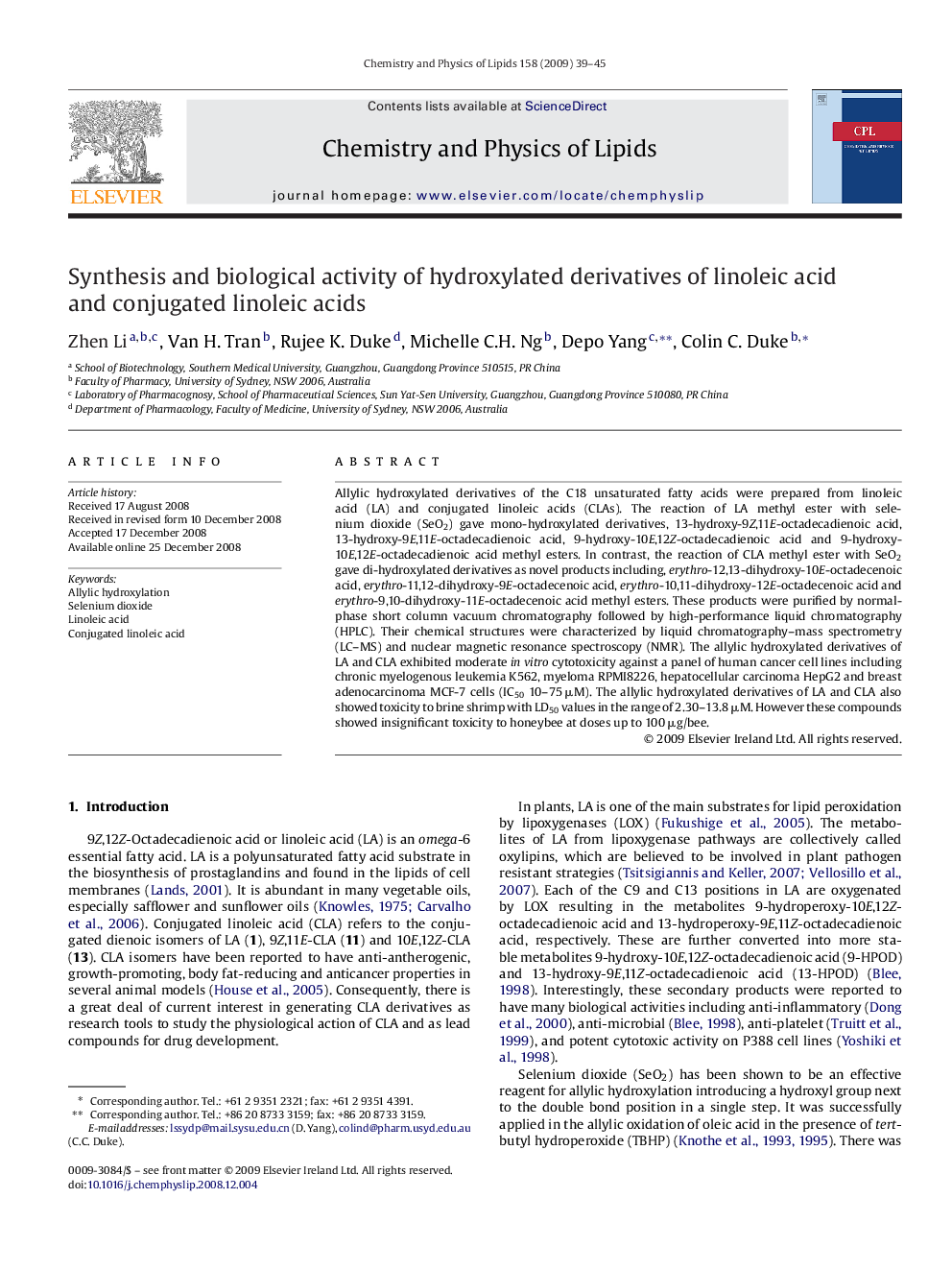 Synthesis and biological activity of hydroxylated derivatives of linoleic acid and conjugated linoleic acids