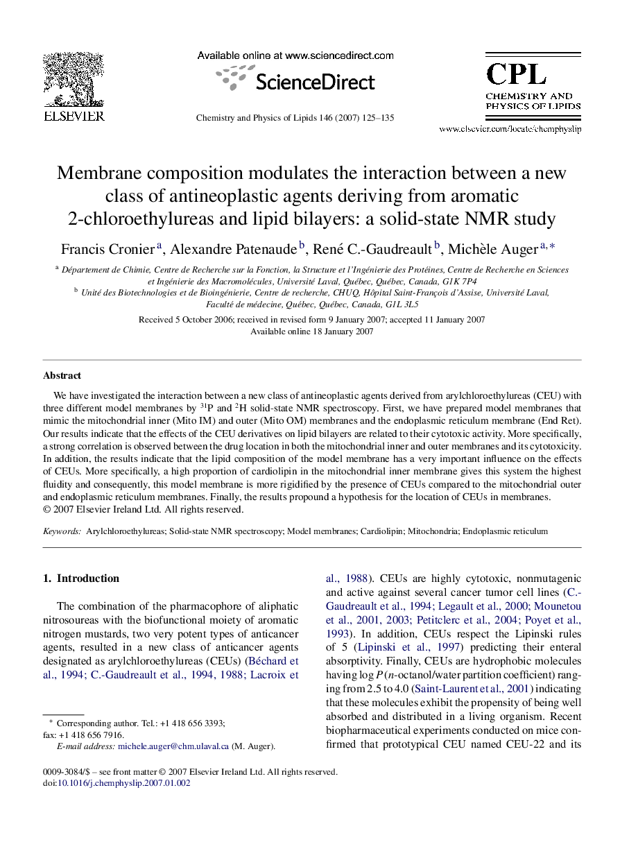 Membrane composition modulates the interaction between a new class of antineoplastic agents deriving from aromatic 2-chloroethylureas and lipid bilayers: a solid-state NMR study