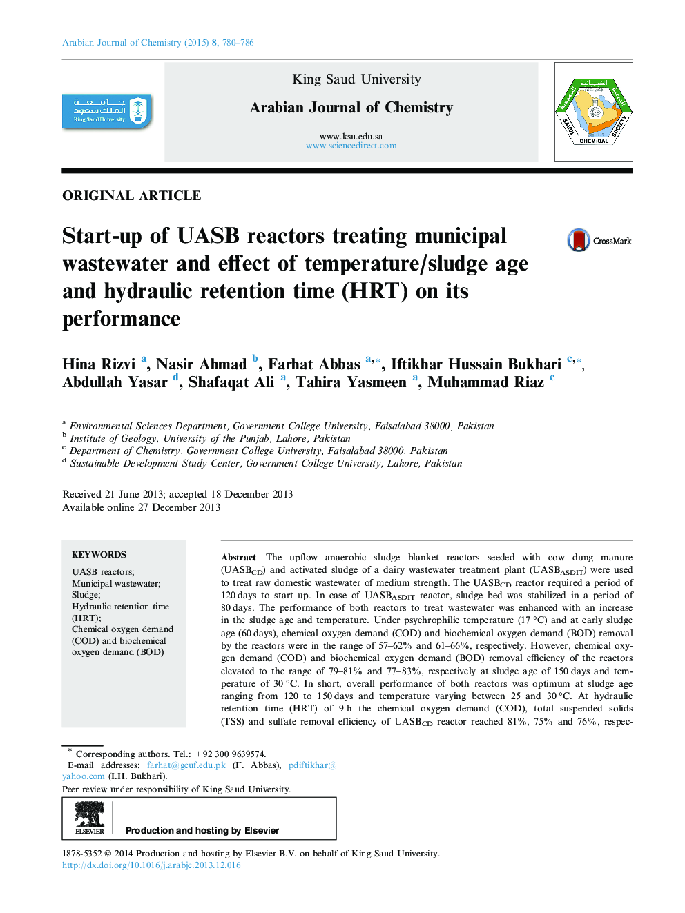 Start-up of UASB reactors treating municipal wastewater and effect of temperature/sludge age and hydraulic retention time (HRT) on its performance 