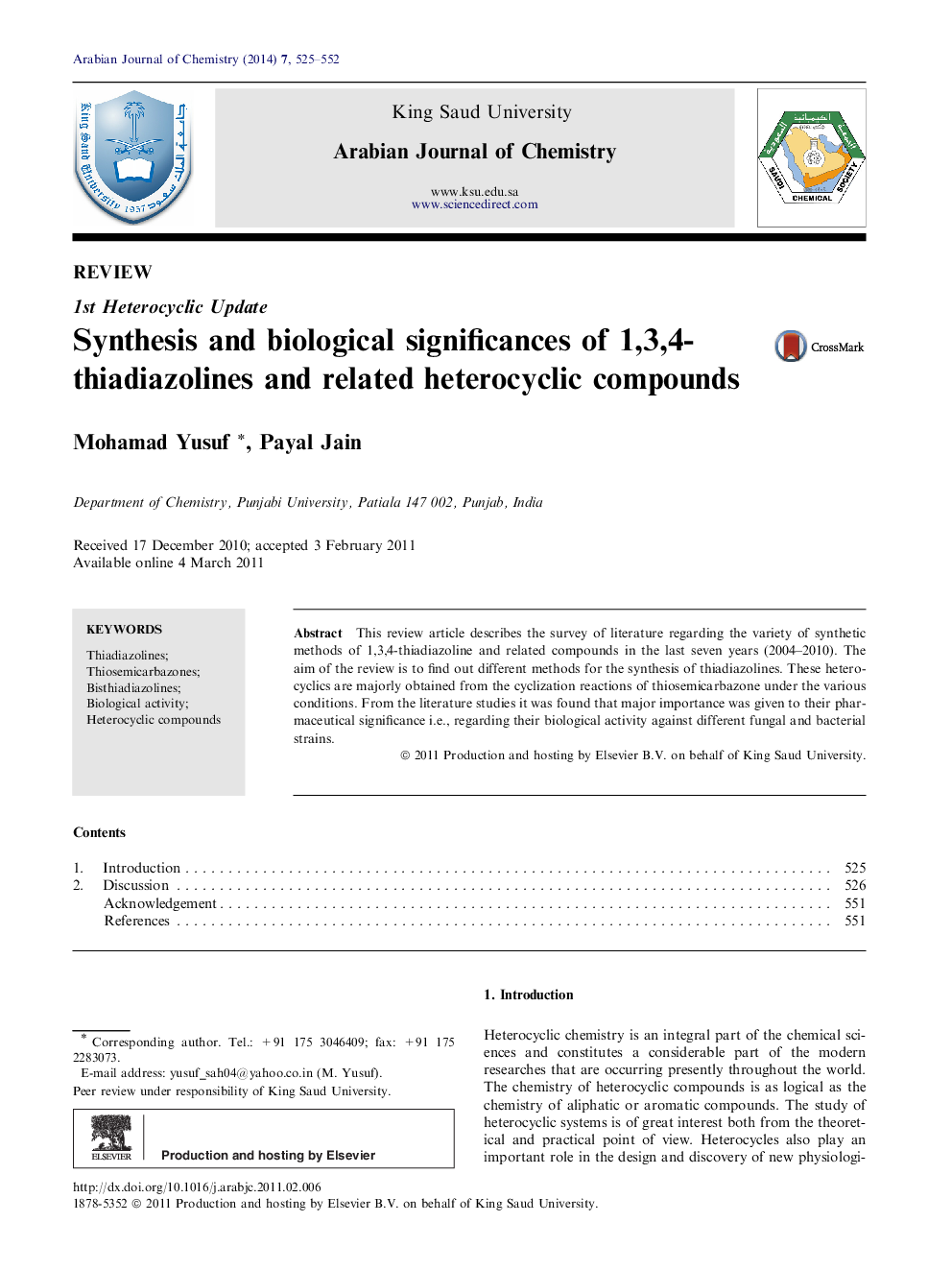 Synthesis and biological significances of 1,3,4-thiadiazolines and related heterocyclic compounds 