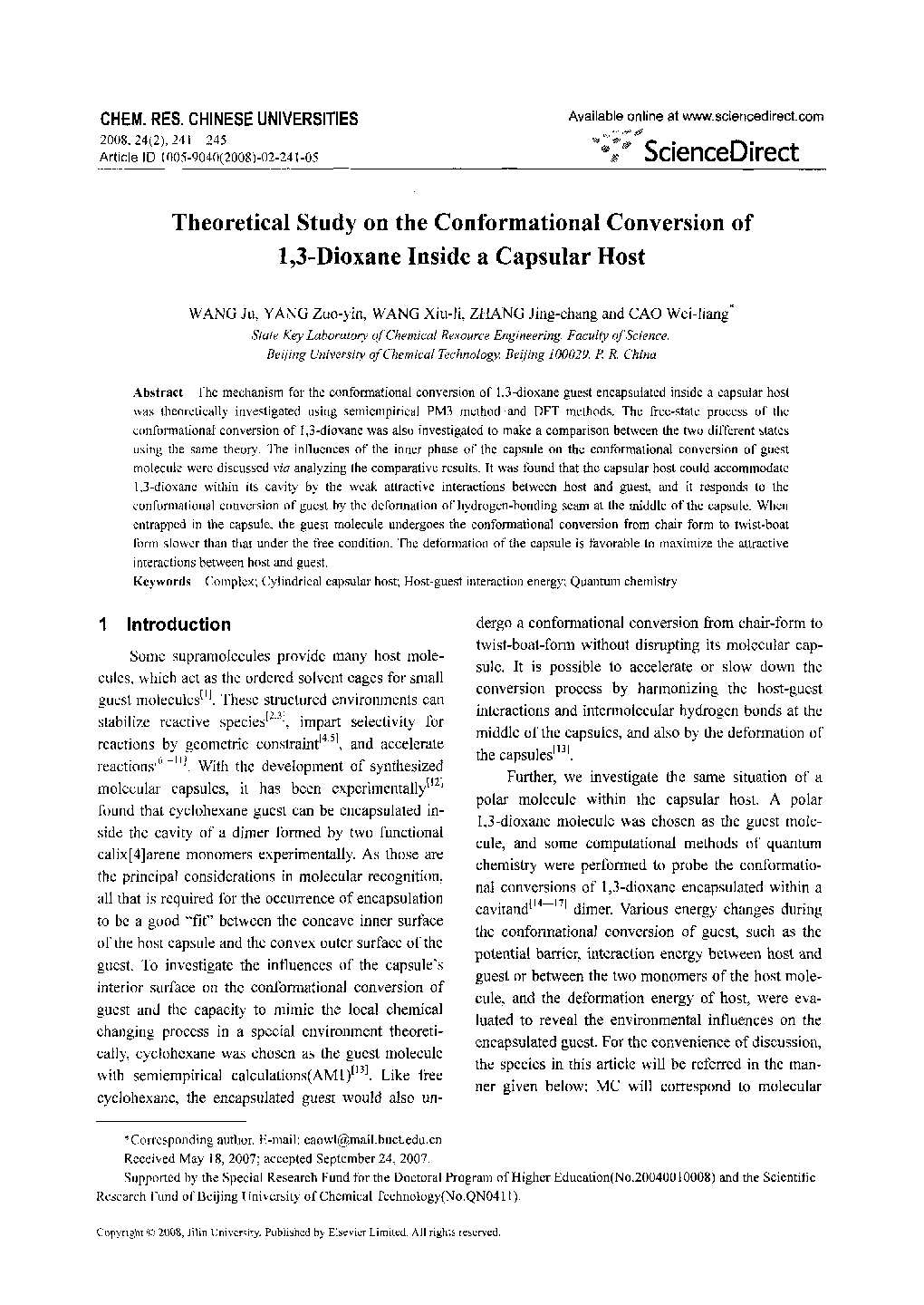 Theoretical Study on the Conformational Conversion of 1,3-Dioxane Inside a Capsular Host