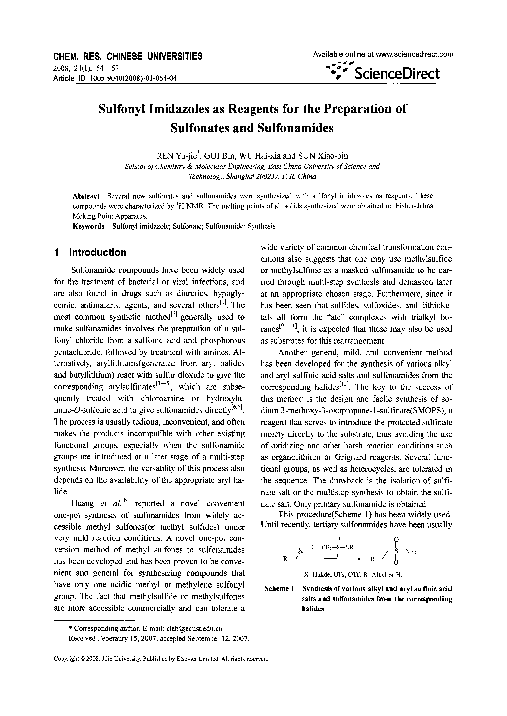 Sulfonyl Imidazoles as Reagents for the Preparation of Sulfonates and Sulfonamides