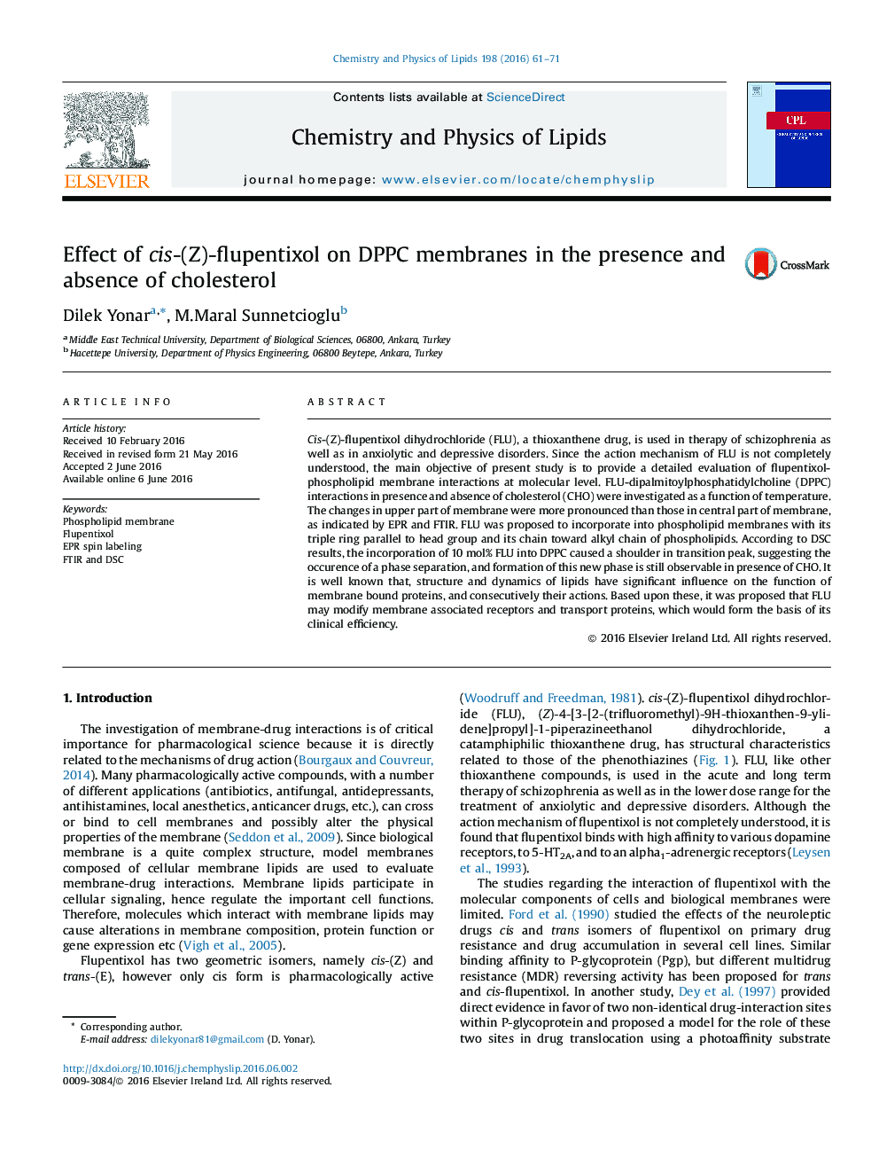 Effect of cis-(Z)-flupentixol on DPPC membranes in the presence and absence of cholesterol