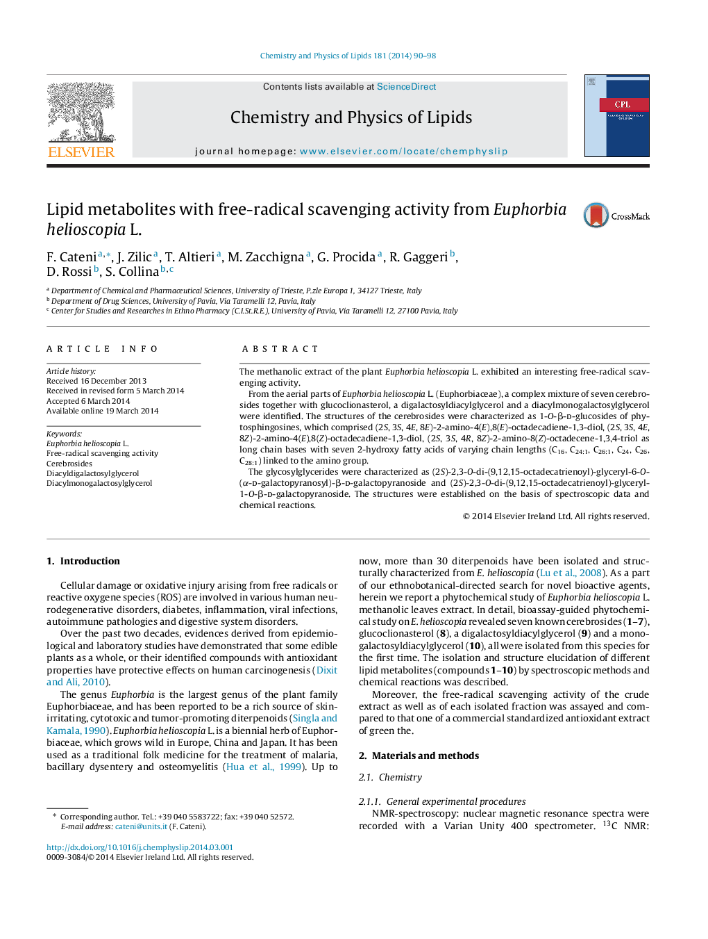 Lipid metabolites with free-radical scavenging activity from Euphorbia helioscopia L.