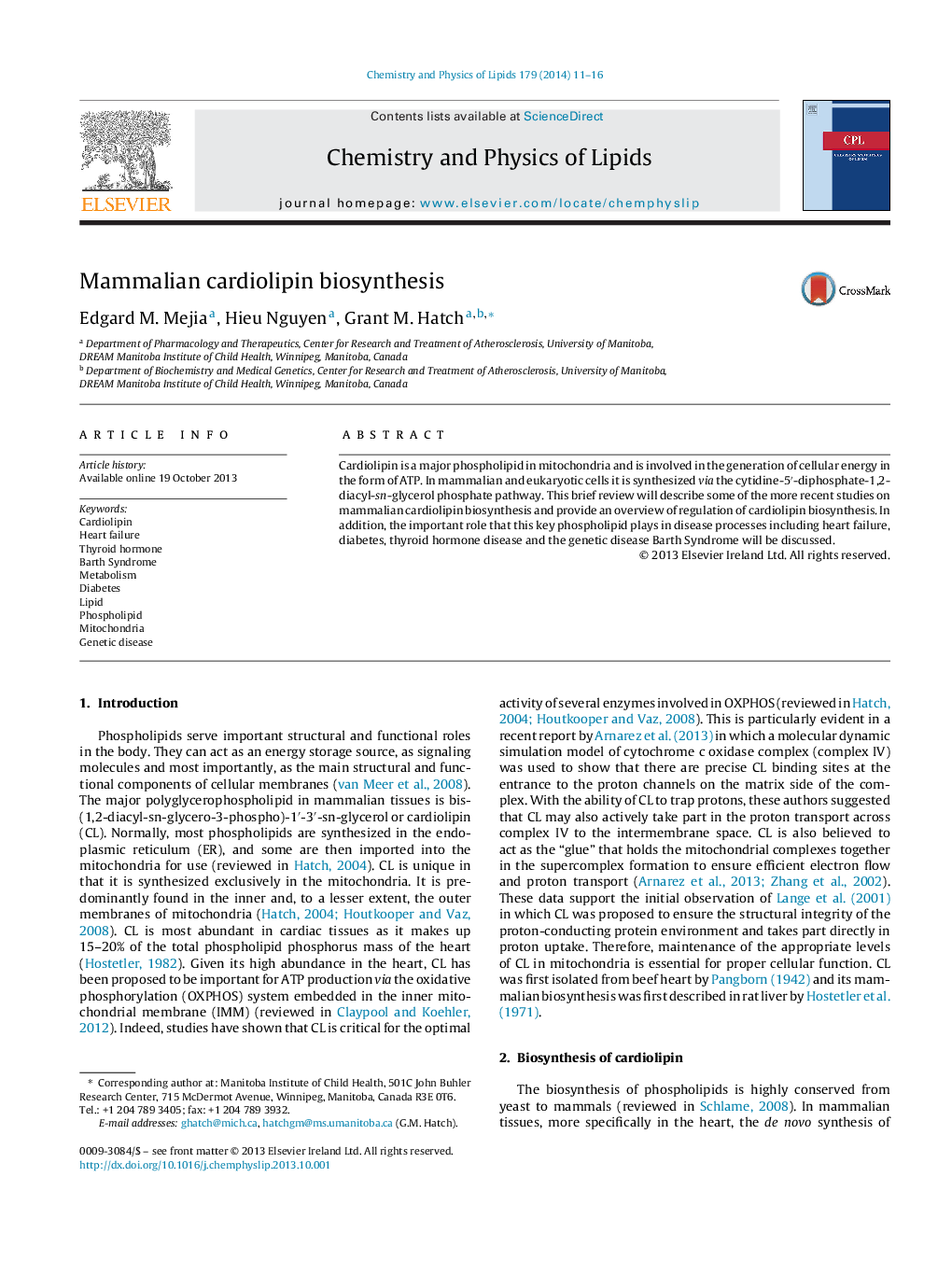 Mammalian cardiolipin biosynthesis