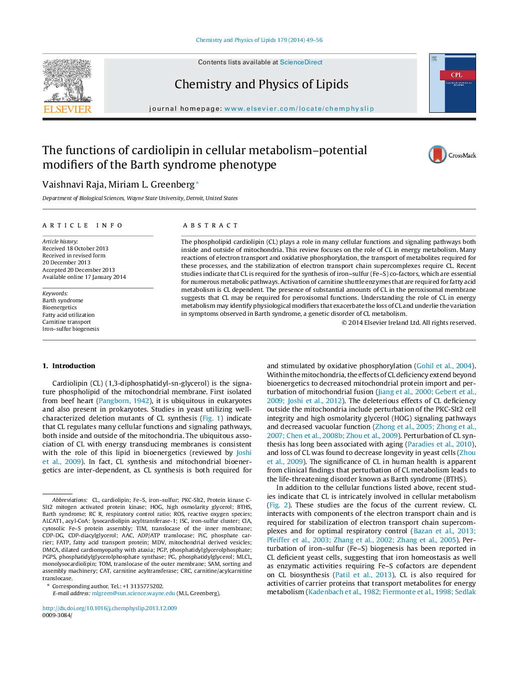 The functions of cardiolipin in cellular metabolism–potential modifiers of the Barth syndrome phenotype