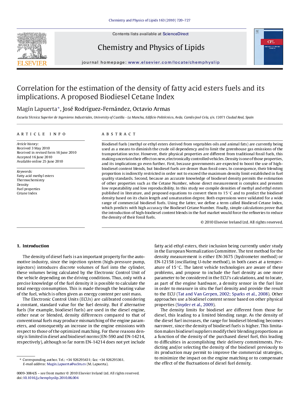 Correlation for the estimation of the density of fatty acid esters fuels and its implications. A proposed Biodiesel Cetane Index