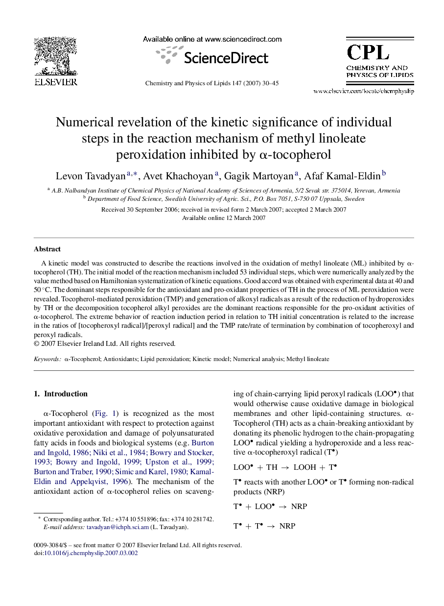 Numerical revelation of the kinetic significance of individual steps in the reaction mechanism of methyl linoleate peroxidation inhibited by α-tocopherol