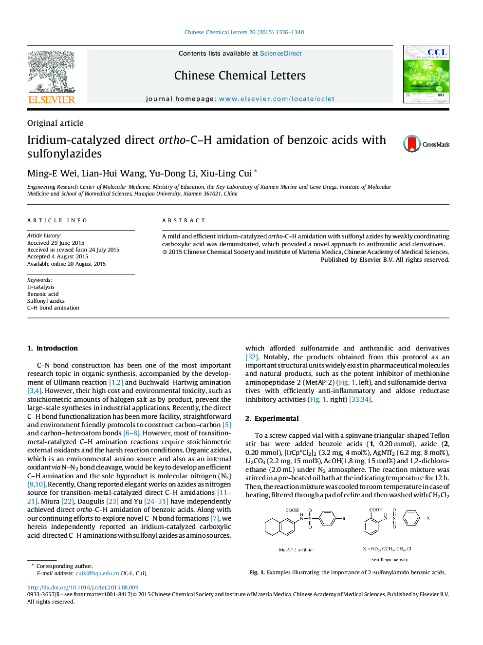 Iridium-catalyzed direct ortho-CH amidation of benzoic acids with sulfonylazides