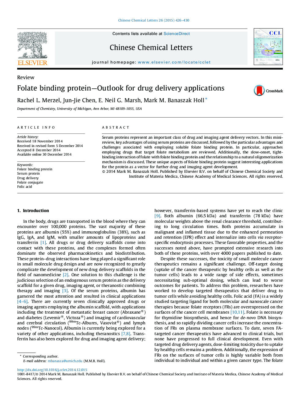 Folate binding protein—Outlook for drug delivery applications