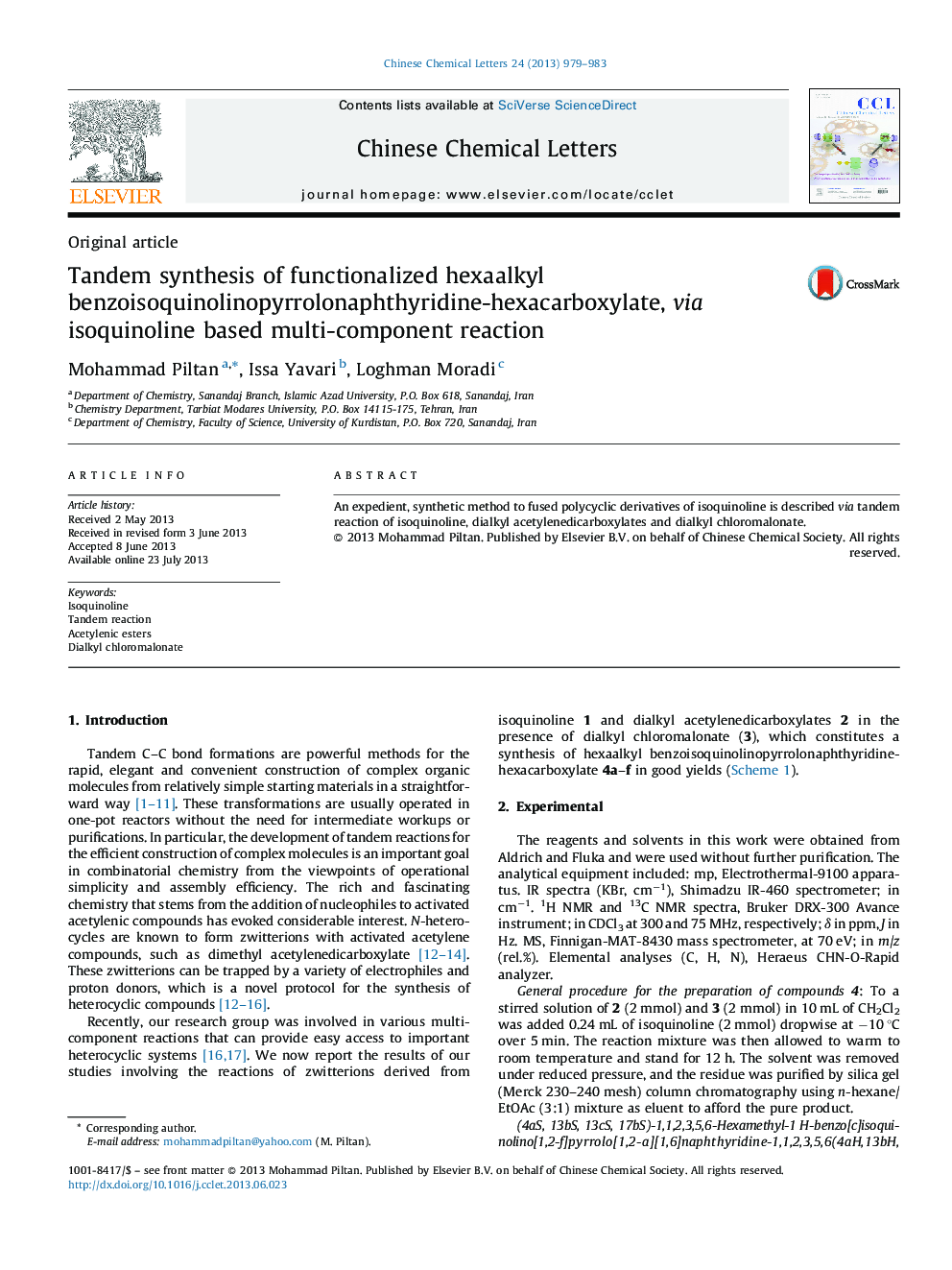 Tandem synthesis of functionalized hexaalkyl benzoisoquinolinopyrrolonaphthyridine-hexacarboxylate, via isoquinoline based multi-component reaction