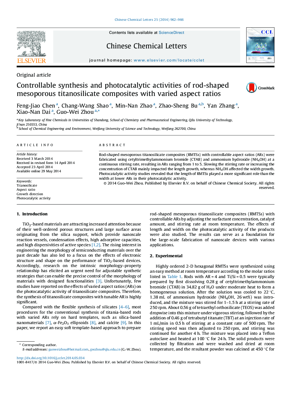 Controllable synthesis and photocatalytic activities of rod-shaped mesoporous titanosilicate composites with varied aspect ratios