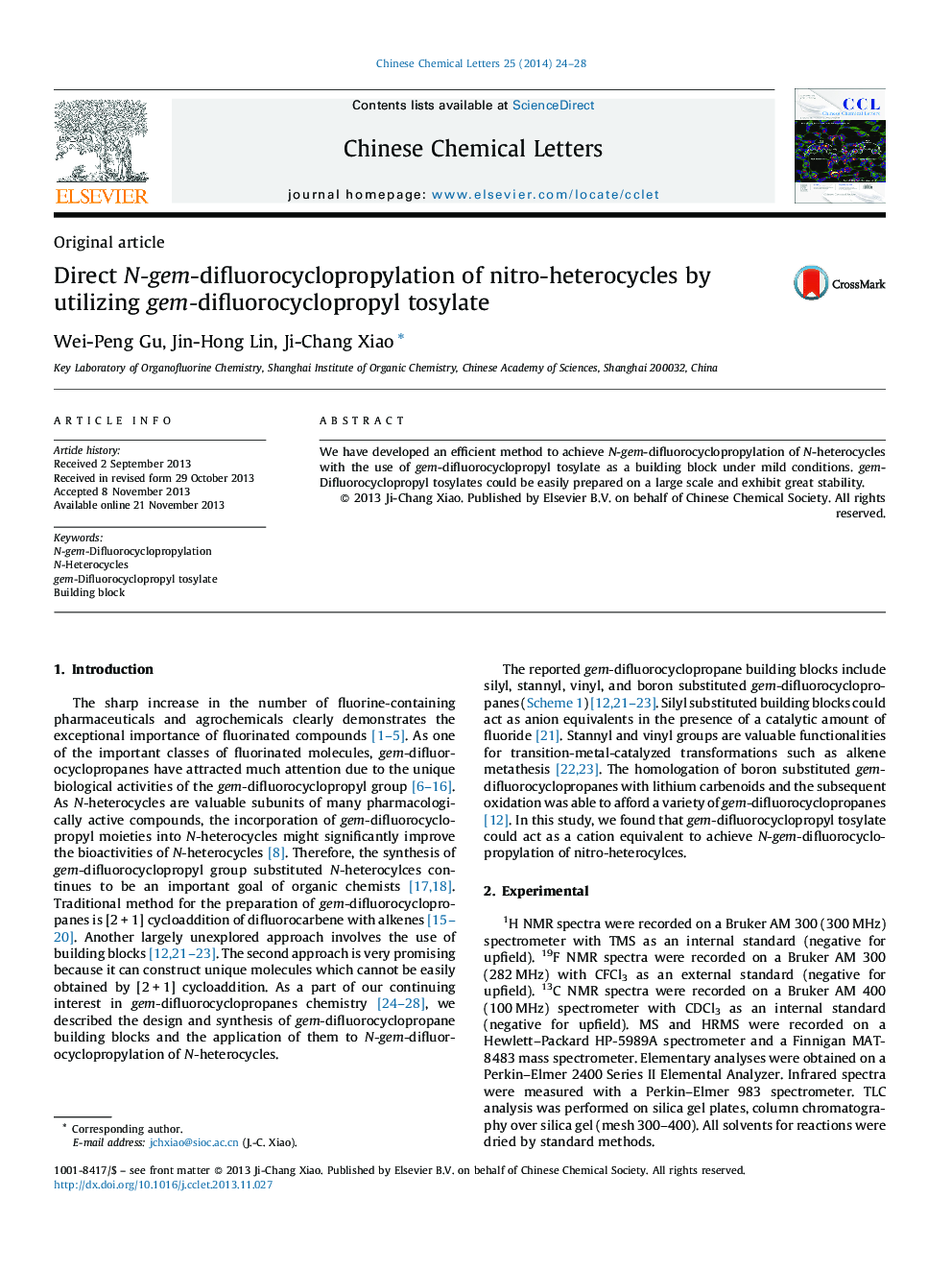 Direct N-gem-difluorocyclopropylation of nitro-heterocycles by utilizing gem-difluorocyclopropyl tosylate