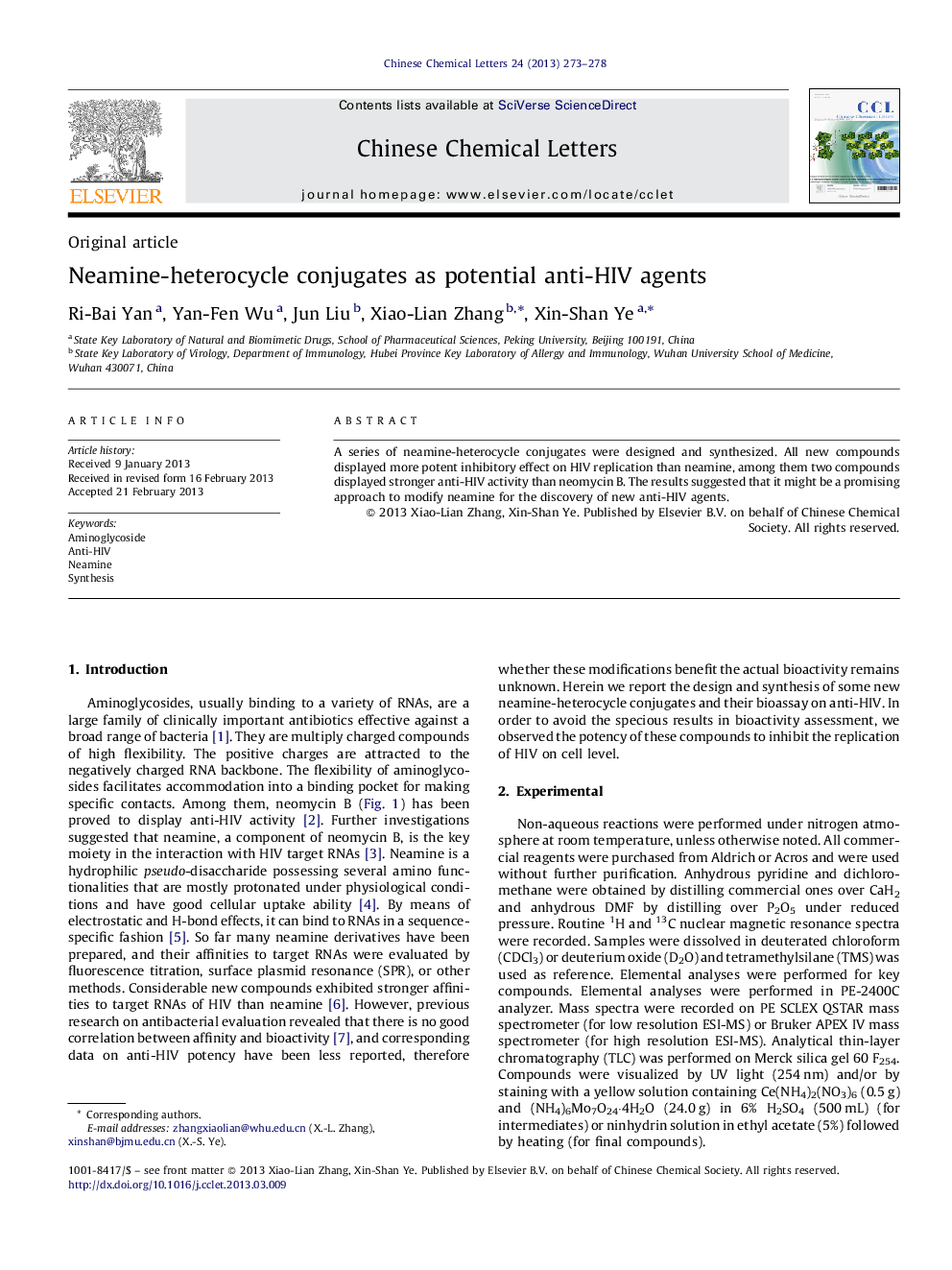 Neamine-heterocycle conjugates as potential anti-HIV agents