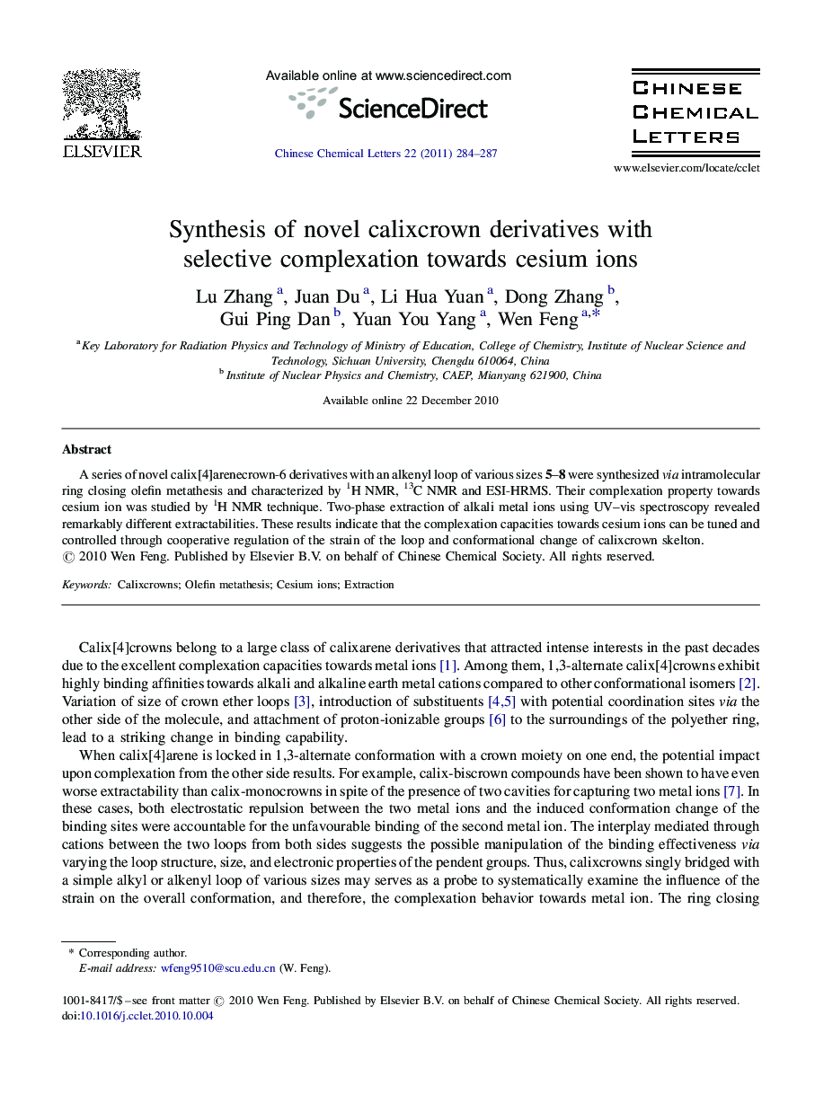 Synthesis of novel calixcrown derivatives with selective complexation towards cesium ions