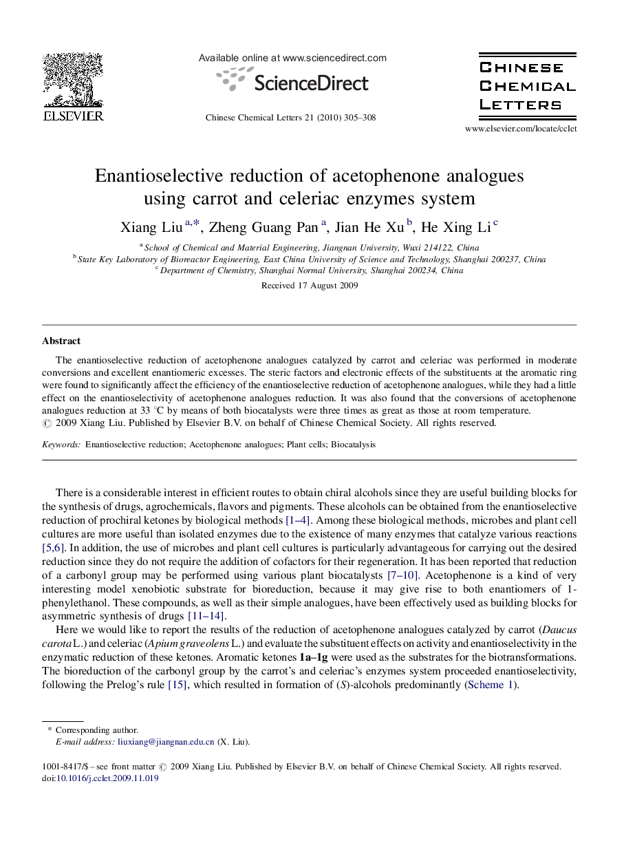 Enantioselective reduction of acetophenone analogues using carrot and celeriac enzymes system