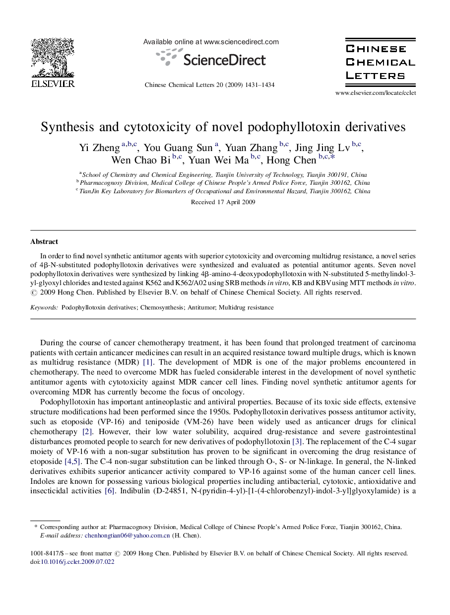 Synthesis and cytotoxicity of novel podophyllotoxin derivatives