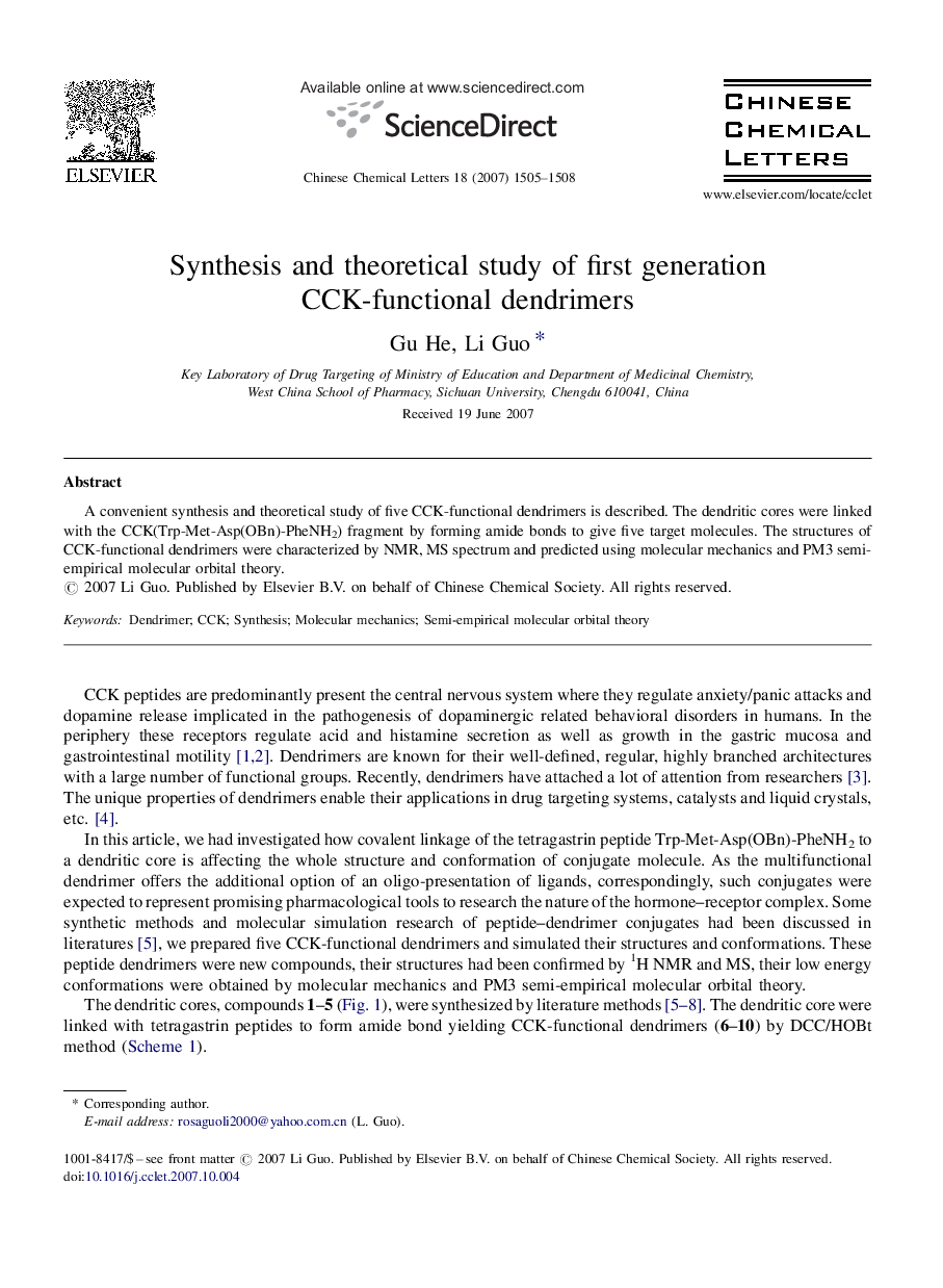 Synthesis and theoretical study of first generation CCK-functional dendrimers