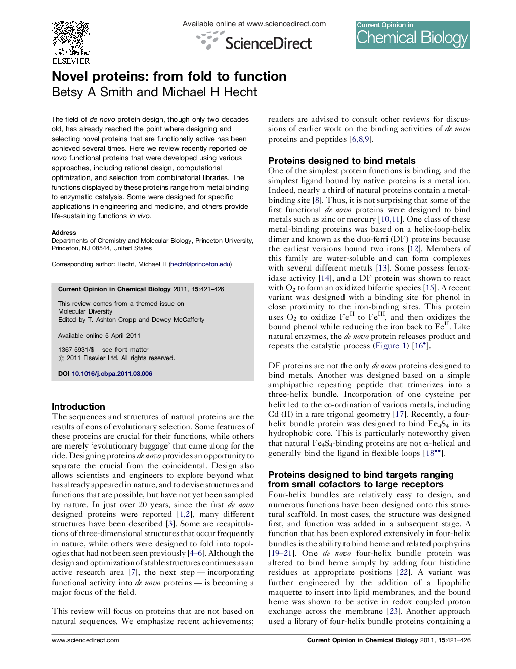 Novel proteins: from fold to function