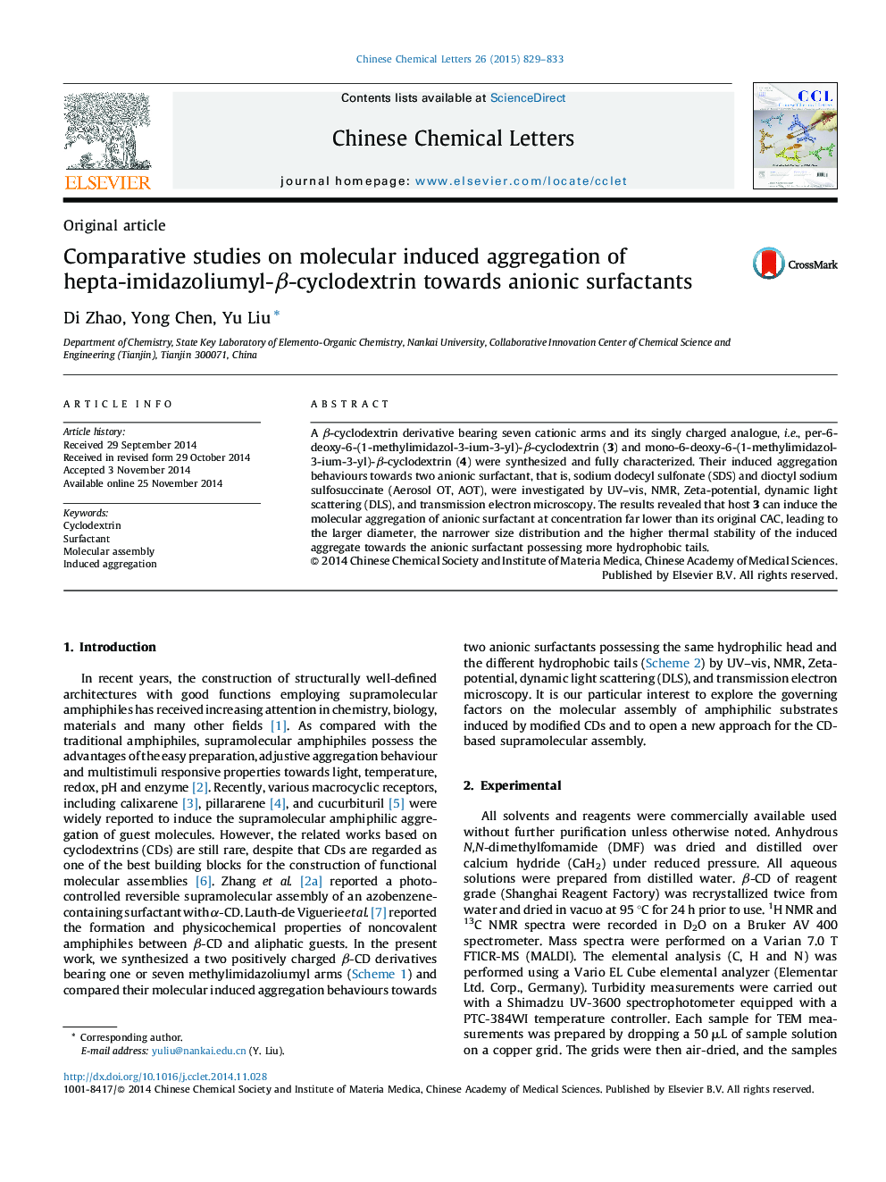 Comparative studies on molecular induced aggregation of hepta-imidazoliumyl-β-cyclodextrin towards anionic surfactants