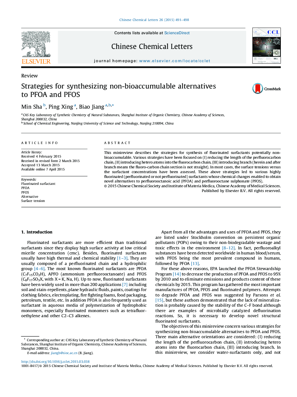 Strategies for synthesizing non-bioaccumulable alternatives to PFOA and PFOS