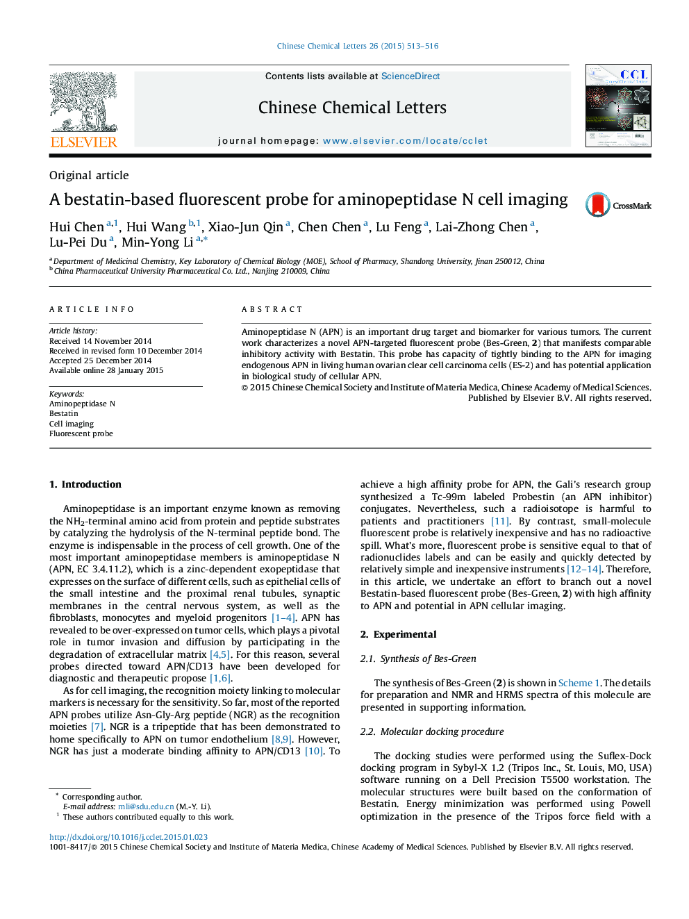 A bestatin-based fluorescent probe for aminopeptidase N cell imaging