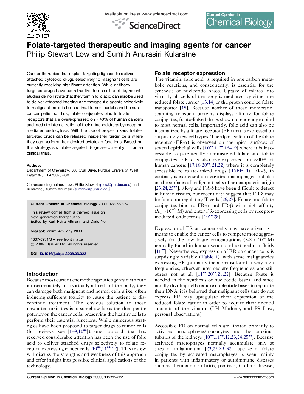 عکس صفحه اول مقاله: Folate-targeted therapeutic and imaging agents for cancer Folate-targeted therapeutic and imaging agents for cancer